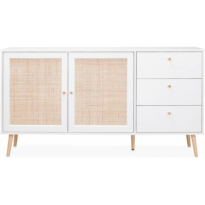 Alice'S Home - Buffet De Rangement Blanc En Cannage 2 Portes 3 Tiroirs L150 X L39 X H79Cm - Bohème | Designix - Amazon    - https://designix.fr/