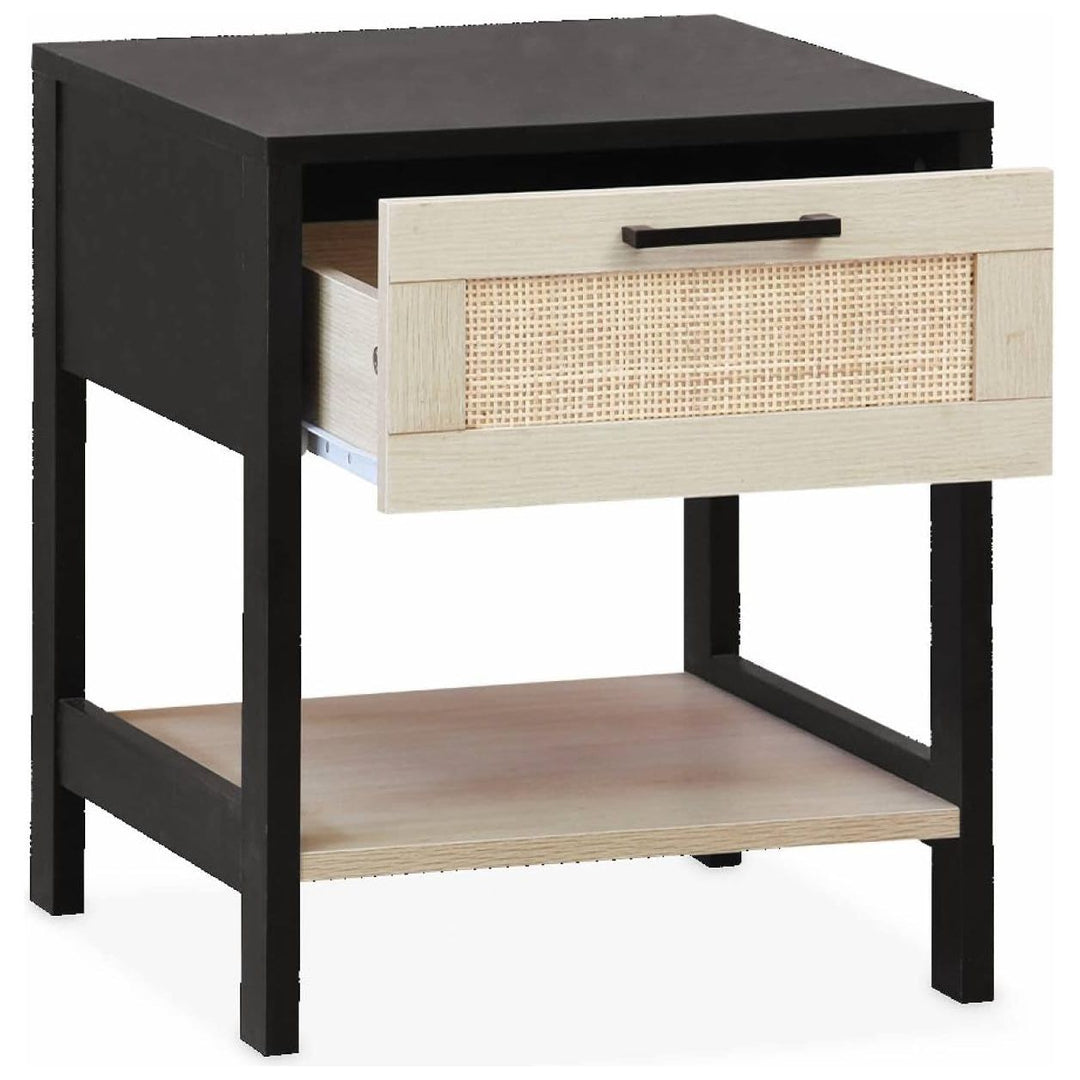 Alice'S Home - Lot De 2 Tables De Chevet. Noir Et Cannage 40 X 40 X 48Cm - Bianca - 1 Tiroir. 1 Étagère | Designix - Amazon    - https://designix.fr/