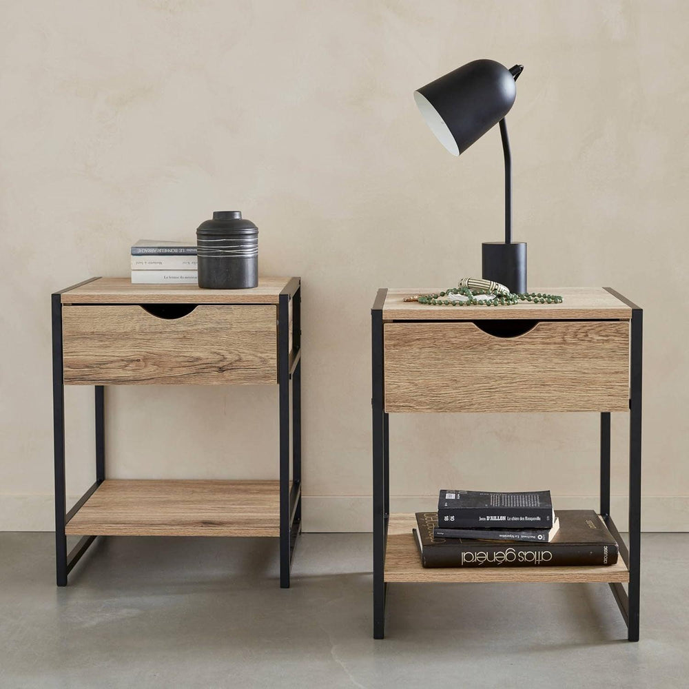 Alice'S Home - Lot De 2 Tables De Chevet. Loft. Un Tiroir Une Étagère. L 40 X L 40 X H 50Cm | Designix - Amazon    - https://designix.fr/