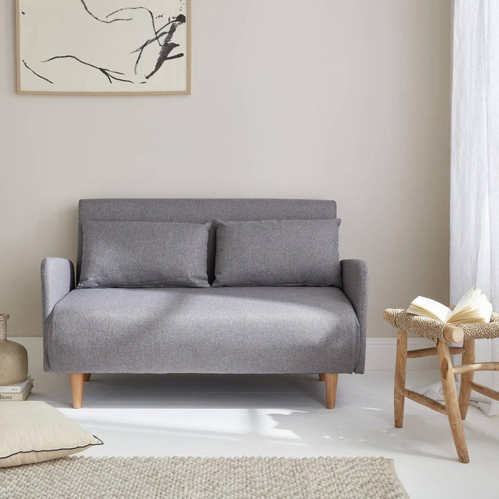 Alice'S Home - Canapé Convertible En Tissu - Panam - 2 Places Scandinave. Pieds Bois Clair. Gris Clair. Banquette. Dossier Inclinable | Designix -     - https://designix.fr/