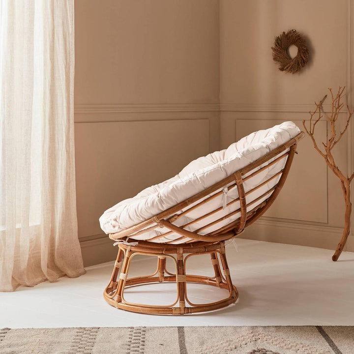 Alice'S Home - Fauteuil Papasan En Rotin Avec Coussin Blanc Ø113Cm | Designix -     - https://designix.fr/