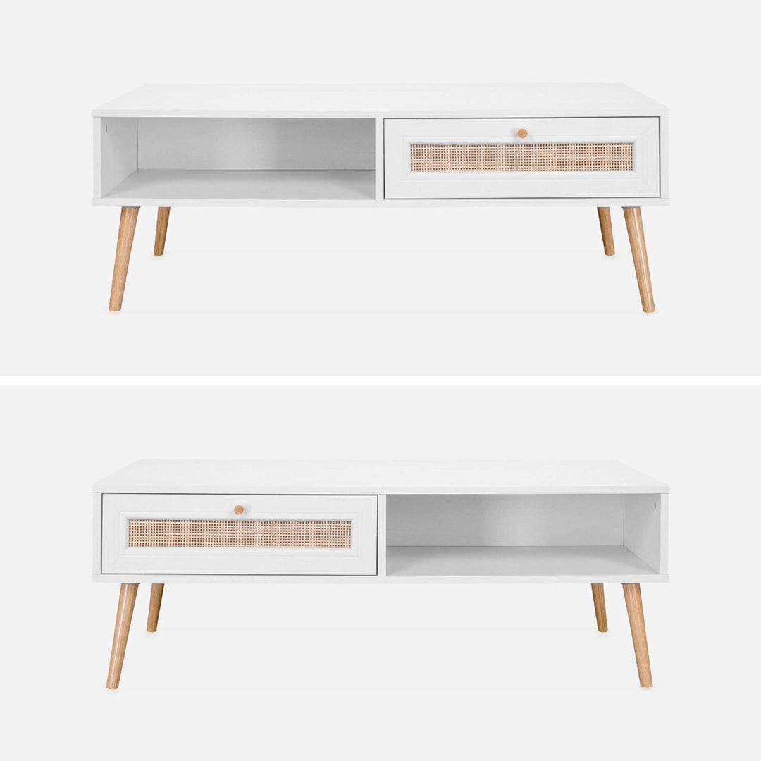 Alice'S Home - Table Basse En Cannage 110X59X39Cm - Bohème - Blanc. 1 Tiroir. 1 Espace De Rangement. Pieds Scandinaves | Designix - Amazon    - https://designix.fr/