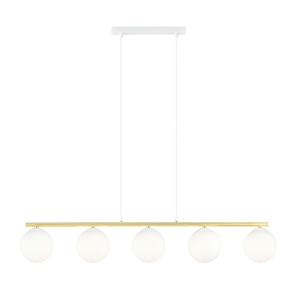 Suspension Allora 5 lumières blanche, verre opale