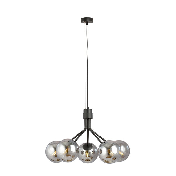 Suspension Nova 5 lumières noire, verre graphite