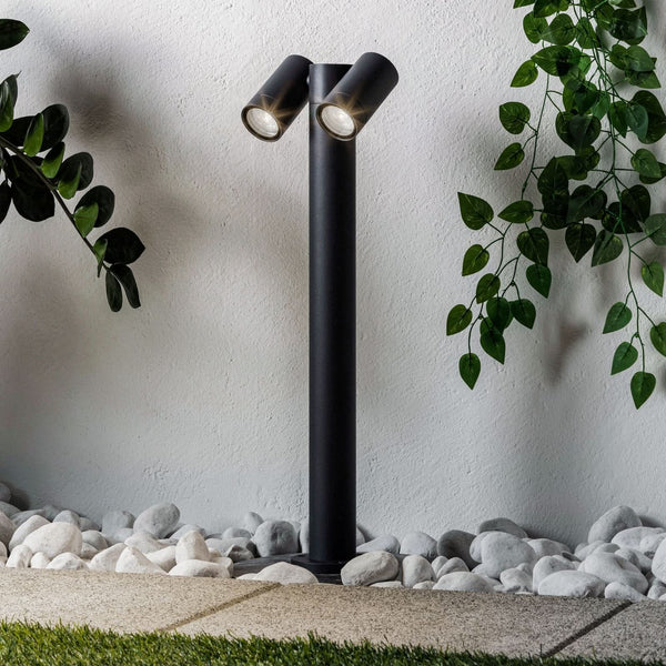 Borne lumineuse d'extérieur en verre, gris foncé, 2 lumières, hauteur 60 cm, IP65