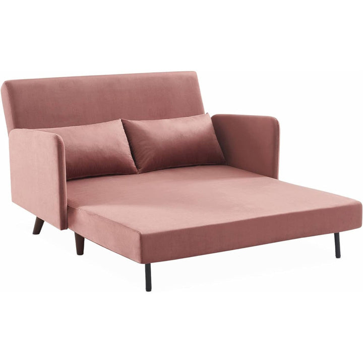 Alice'S Home - Canapé Convertible En Velours - Panam - 2 Places Scandinave. Pieds Bois Foncé. Vieux Rose. Banquette. Dossier Inclinable | Designix -     - https://designix.fr/