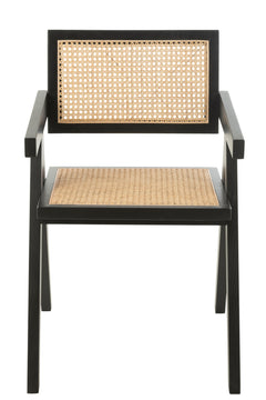 Chaise Grille Bois et Rotin Noir | Rina