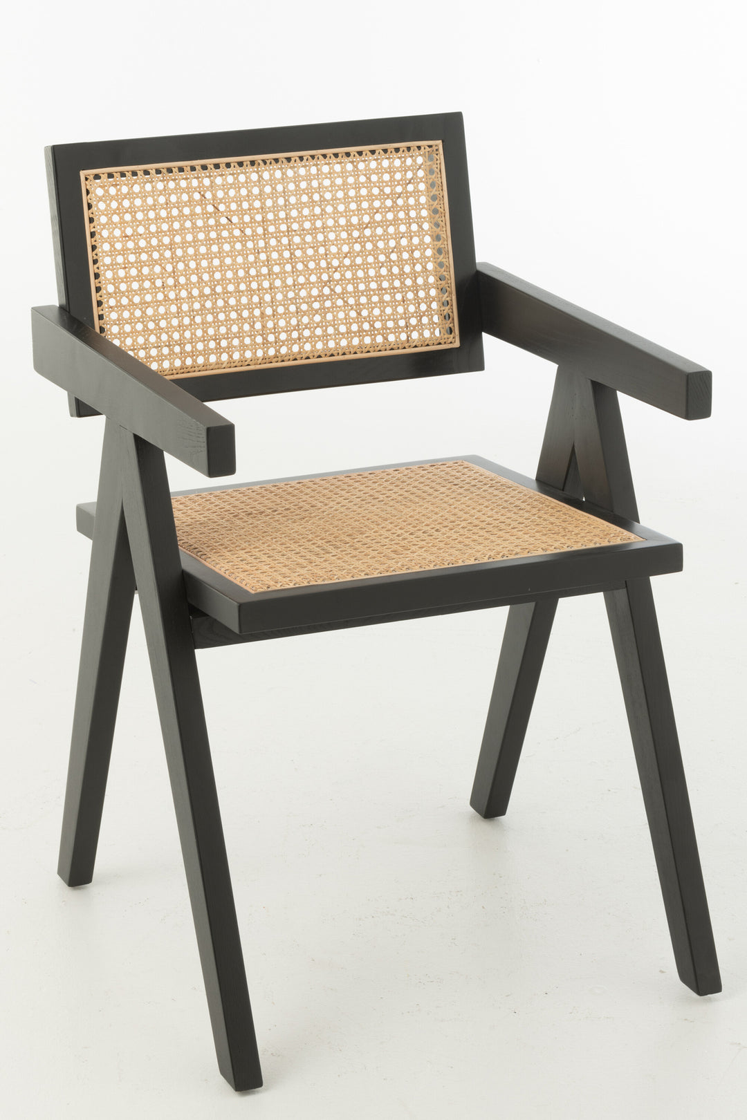 Chaise Grille Bois et Rotin Noir | Rina