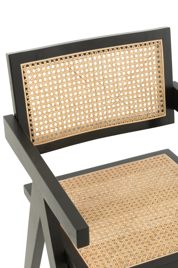 Chaise Grille Bois et Rotin Noir | Rina