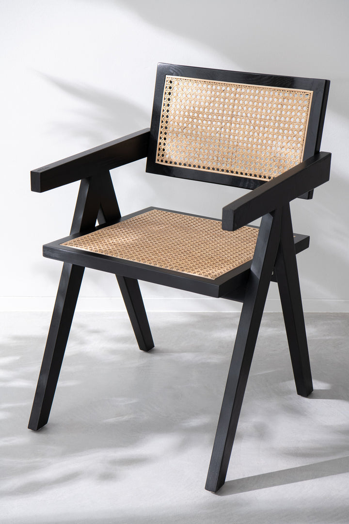 Chaise Grille Bois et Rotin Noir | Rina