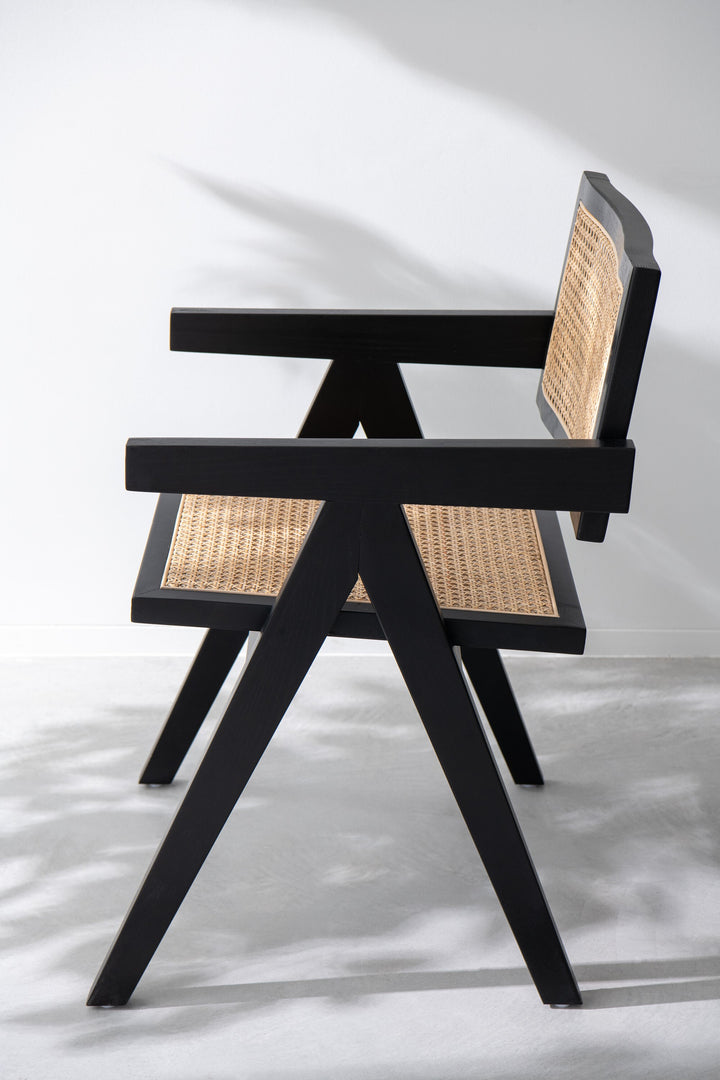 Chaise Grille Bois et Rotin Noir | Rina