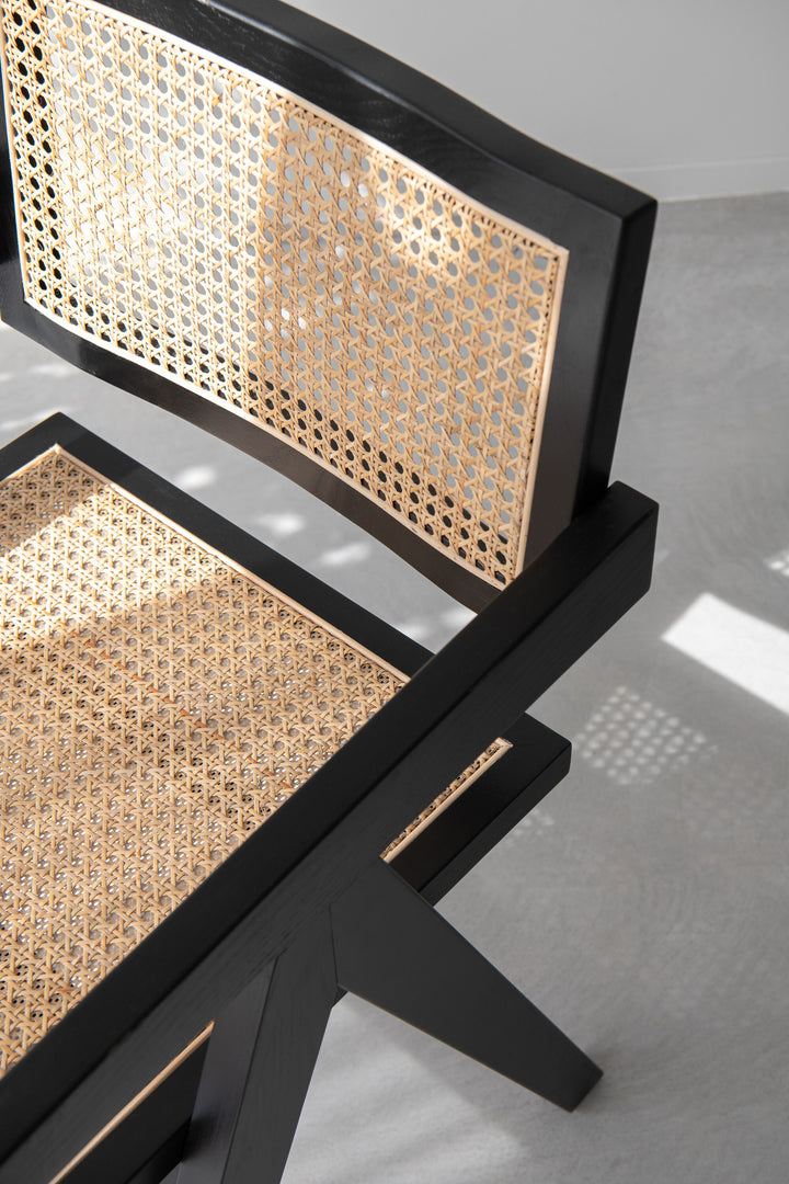 Chaise Grille Bois et Rotin Noir | Rina