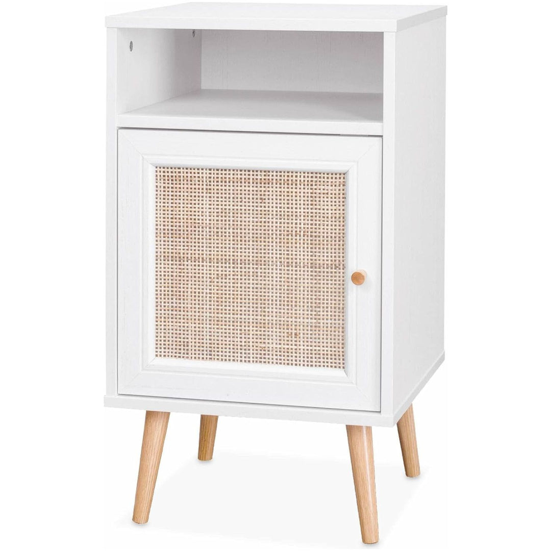 Alice'S Home - Lot De 2 Tables De Chevet En Cannage - Bohème - 40X39X65.8Cm Blanc - 2 Niveaux - 1 Portes - 1 Espace De Rangement - Pieds Scandinaves | Designix - Amazon    - https://designix.fr/