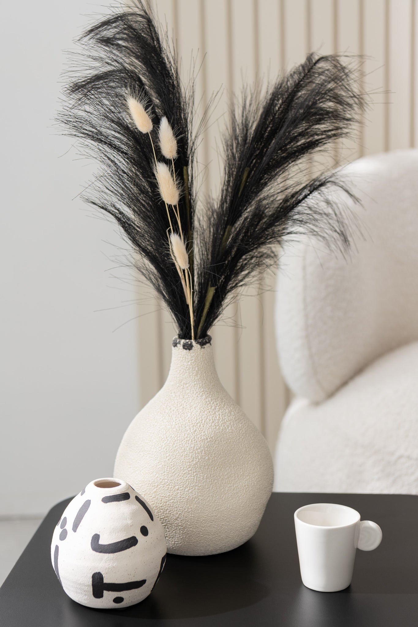 Vase Grès Mixte Blanc Noir