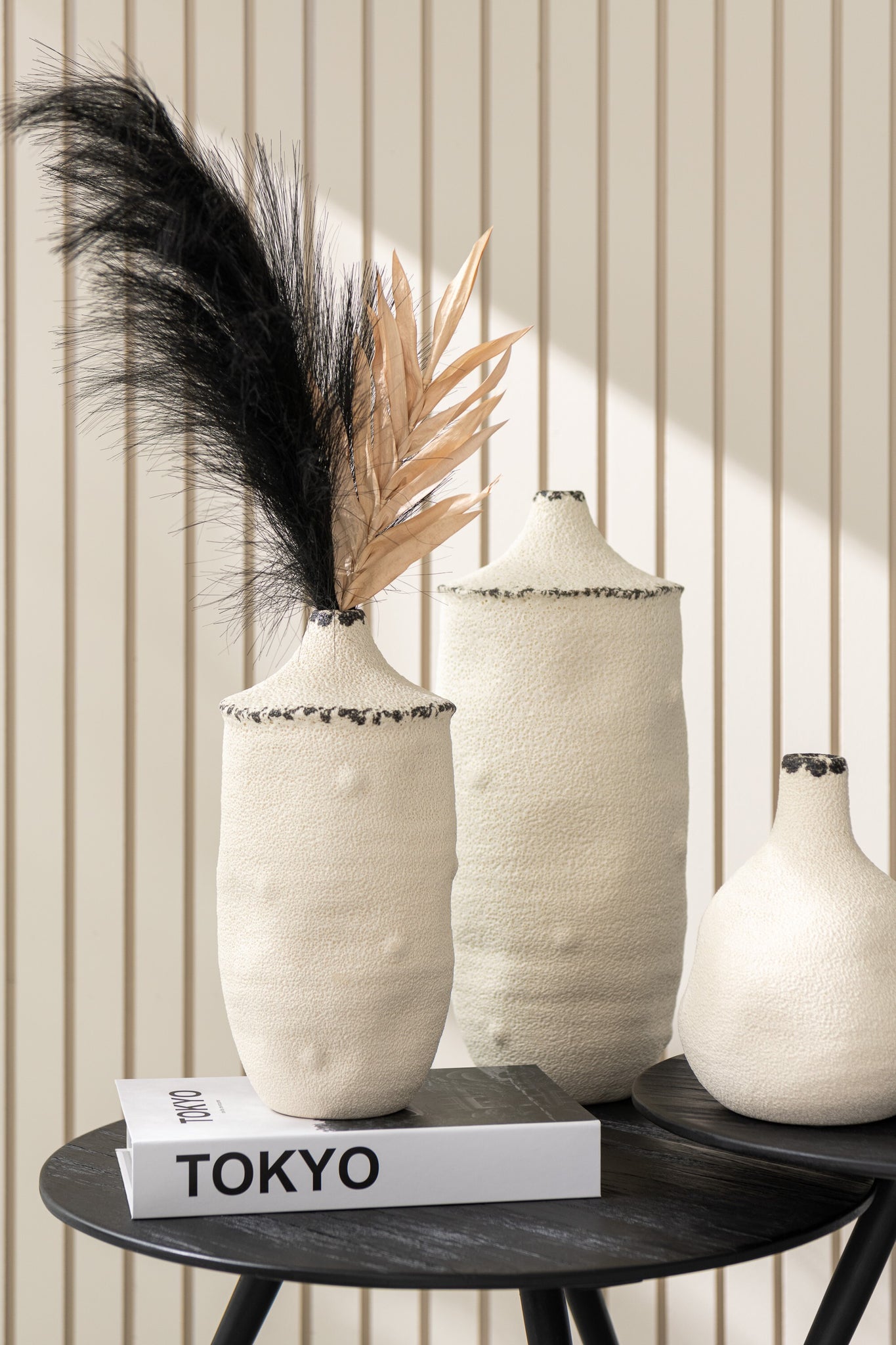 Vase Grès Mixte Blanc Noir