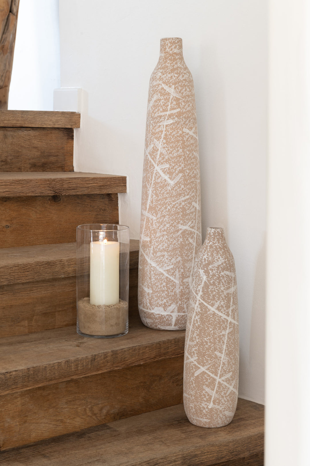 Vase Étroit Grès Beige/Blanc Petit