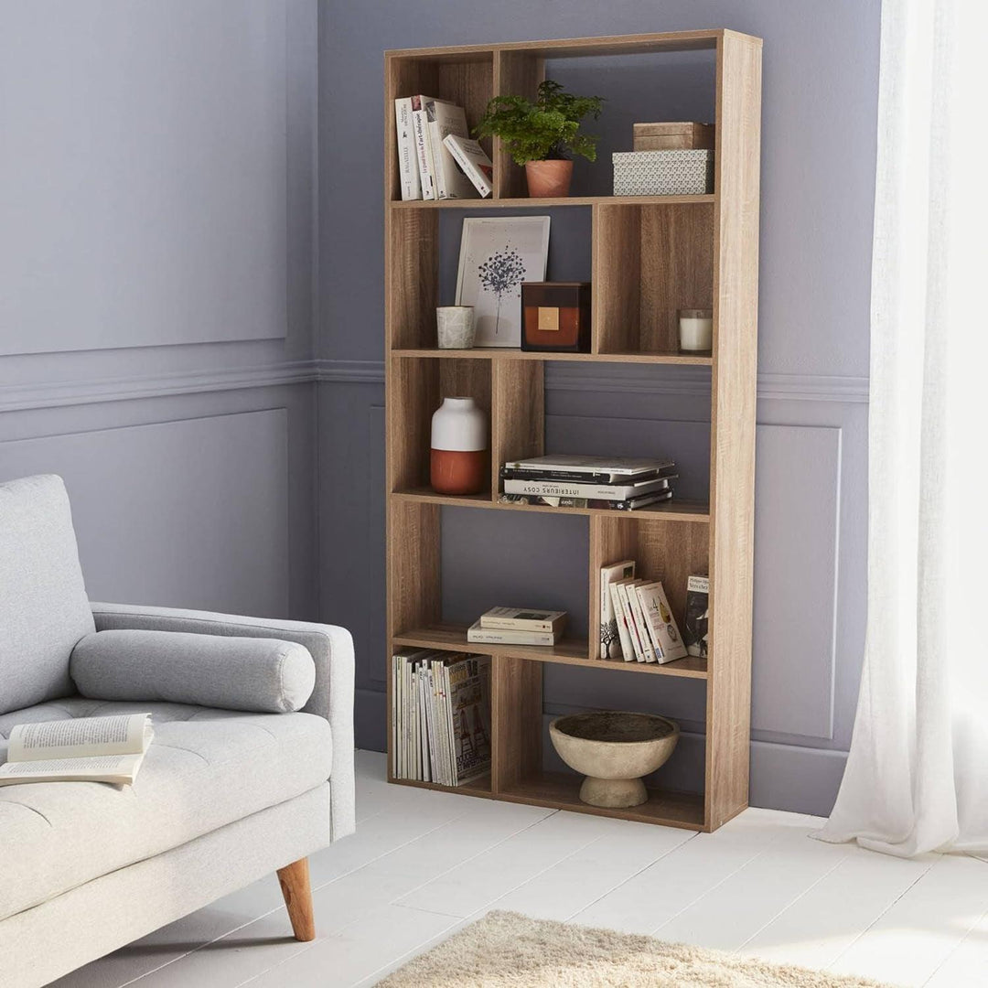 Alice'S Home - Bibliothèque Design Asymétrique – Pieter – 5 Étagères. 10 Compartiments De Rangement. 83X23X173Cm | Designix - Amazon    - https://designix.fr/