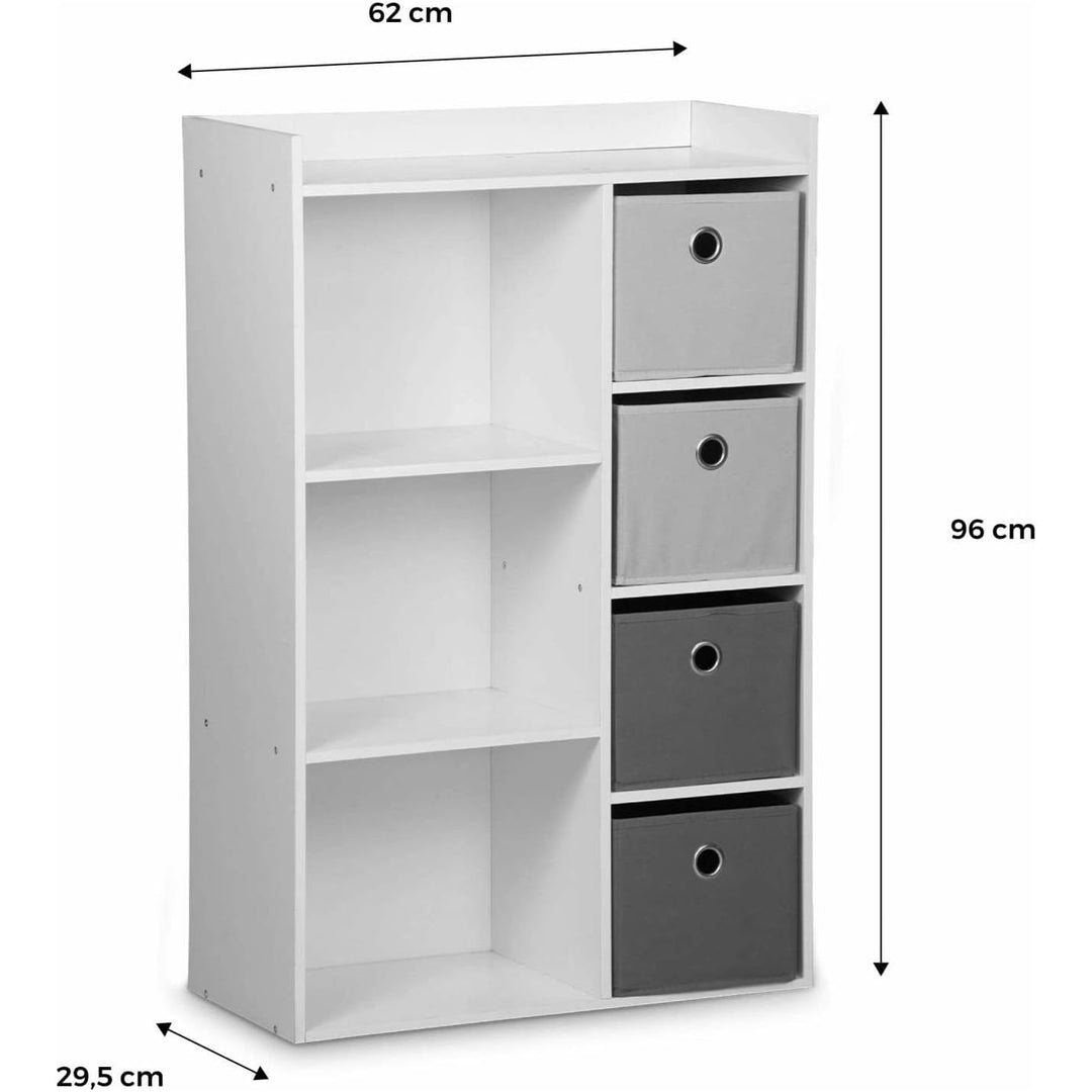 Alice'S Home - Meuble De Rangement Pour Enfant. Blanc - Camille - Avec 7 Compartiments Et 4 Paniers Gris Et Bleus | Designix - Amazon    - https://designix.fr/