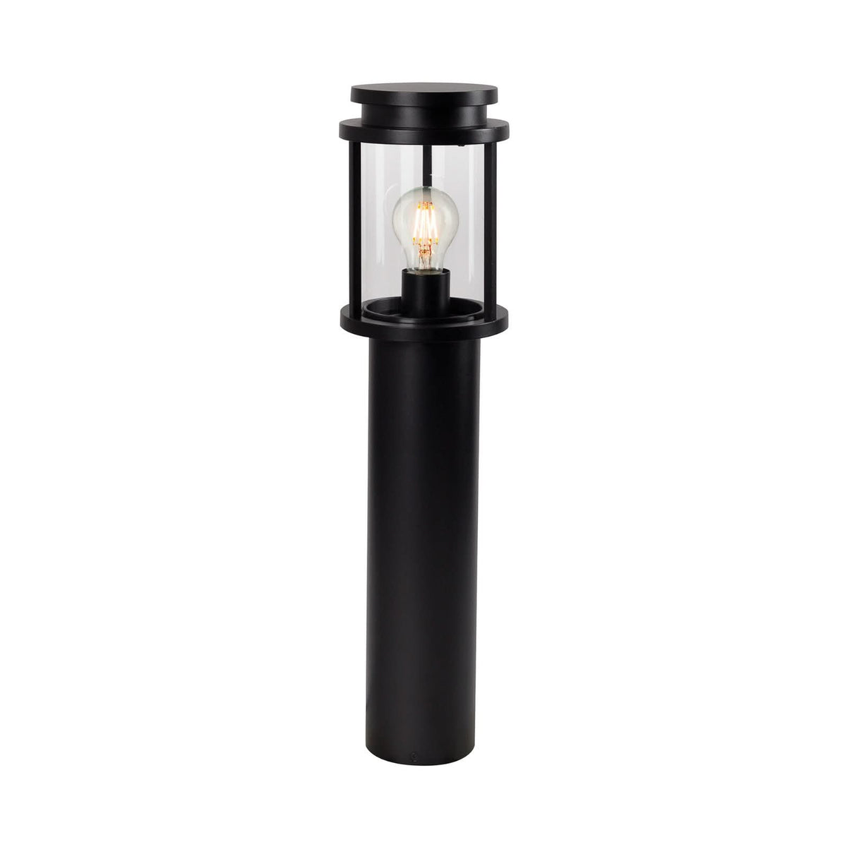 Borne lumineuse d'extérieur Sydney IP44 en verre, noir et transparent, Ø 15 cm, IP44