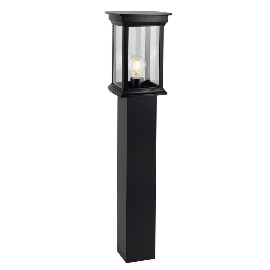 Borne lumineuse d'extérieur Carlton en verre, noir et transparent, hauteur 80 cm, IP44