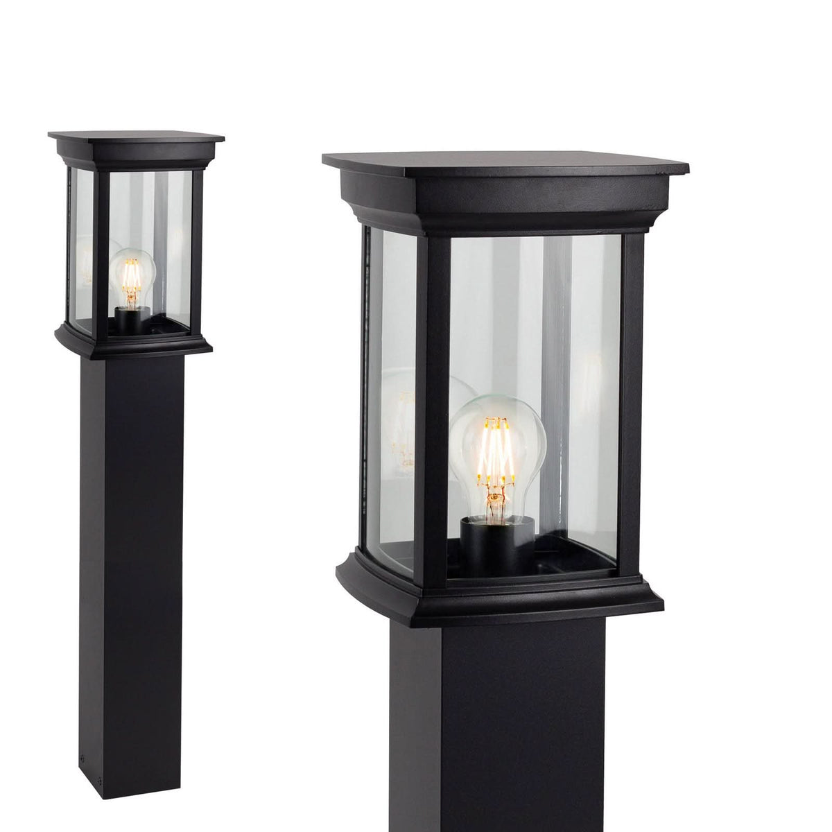Borne lumineuse d'extérieur Carlton en verre, noir et transparent, hauteur 80 cm, IP44