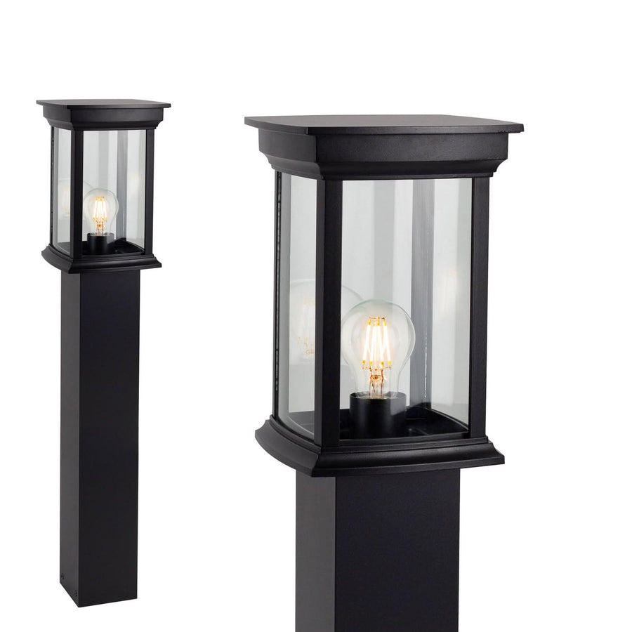 Borne lumineuse d'extérieur Carlton en verre, noir et transparent, hauteur 80 cm, IP44