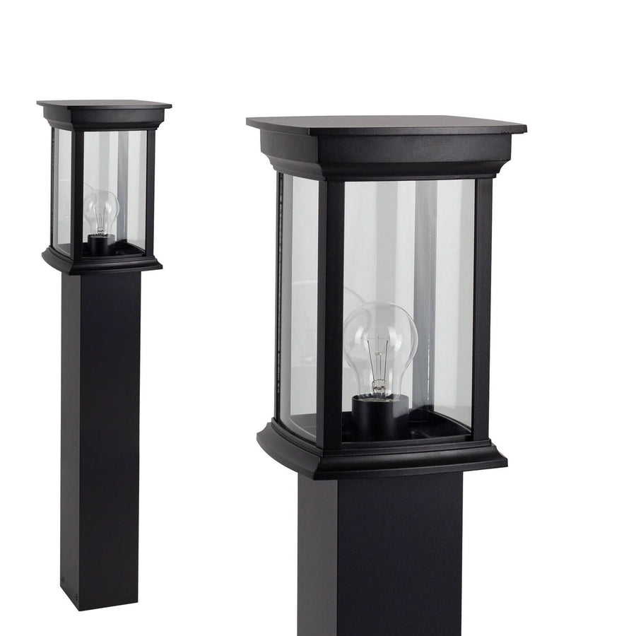 Borne lumineuse d'extérieur Carlton en verre, noir et transparent, hauteur 80 cm, IP44