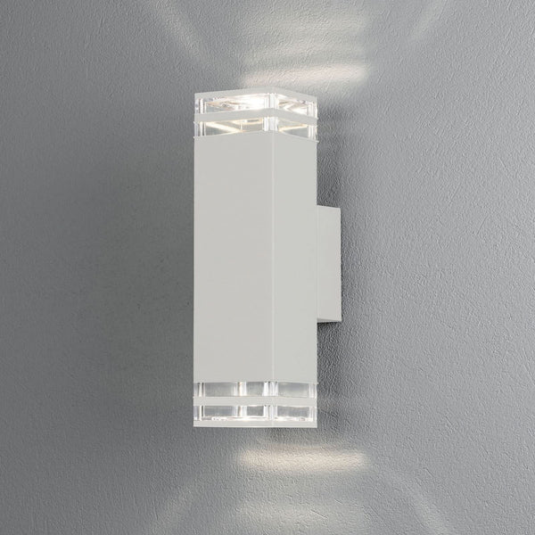 Applique d'extérieur Pollux en aluminium, blanc, 2 lumières, hauteur 27,5 cm, IP44