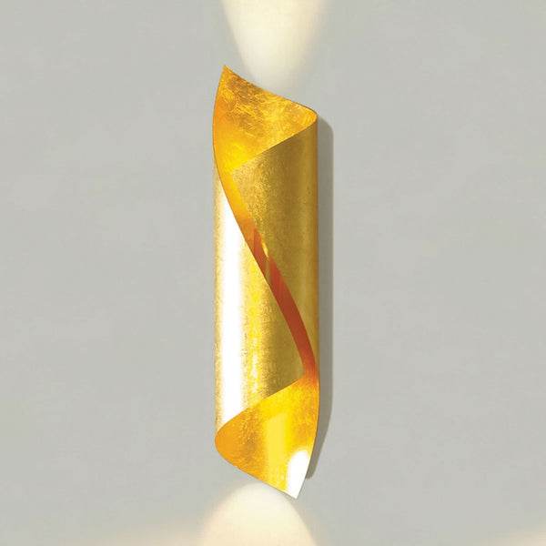 Applique murale Hué 37cm en acier, feuille d'or, 2 lumières, Ø 8 cm