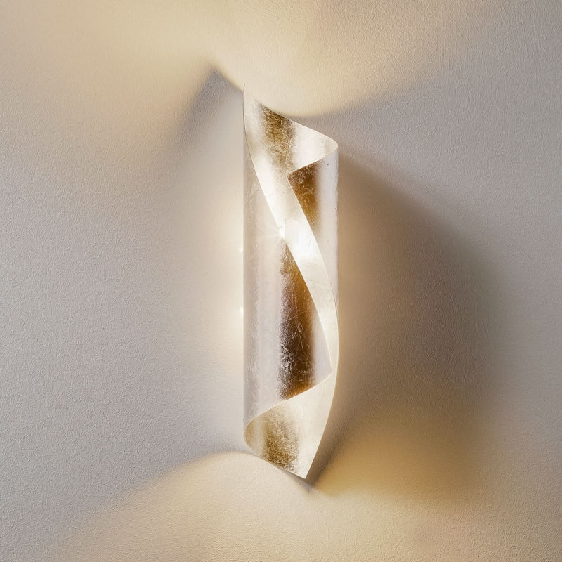 Applique murale Hué 37cm en acier, feuille d'argent, 2 lumières, Ø 8 cm