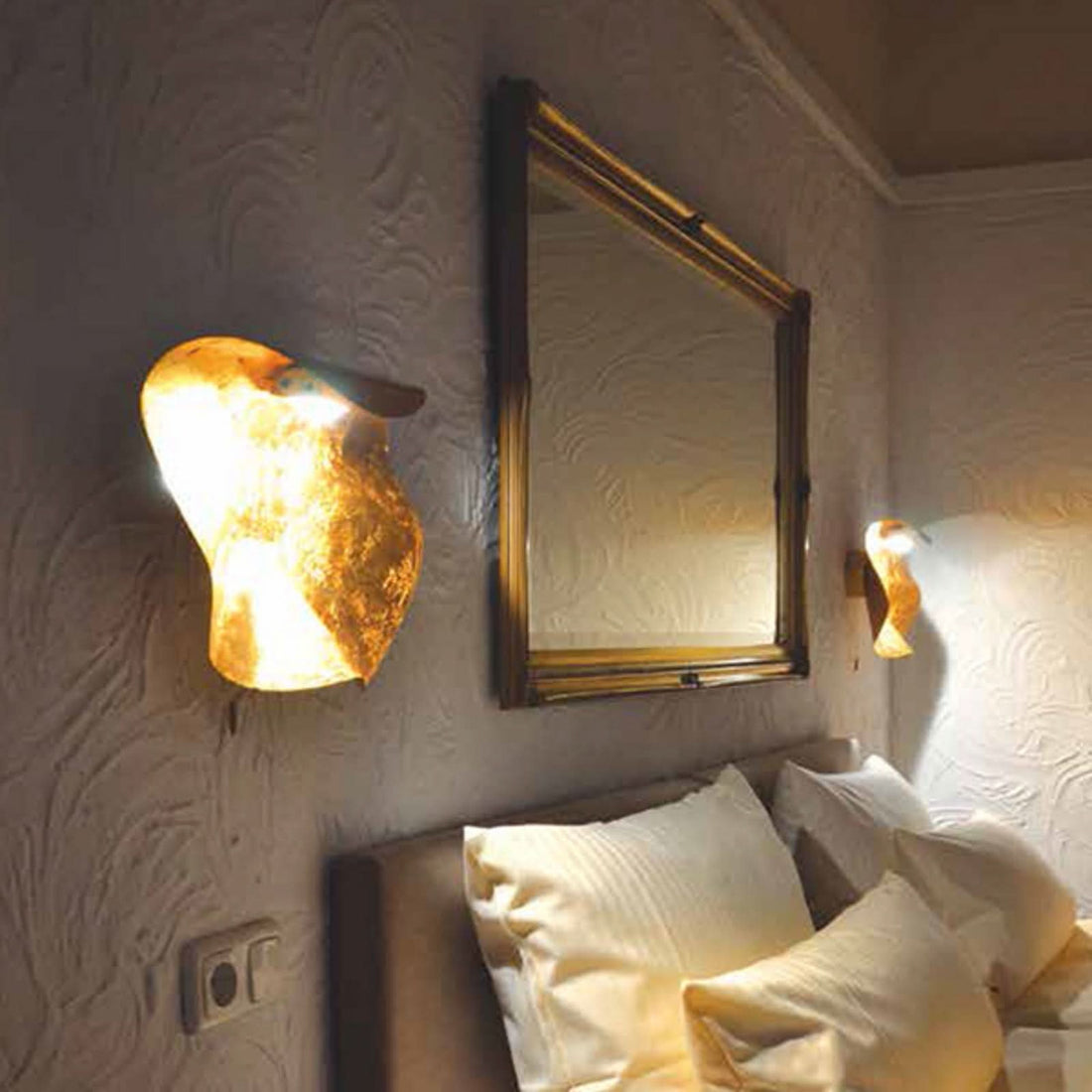 Applique murale LED Non So en acier, feuille d'or, Ø 40 cm