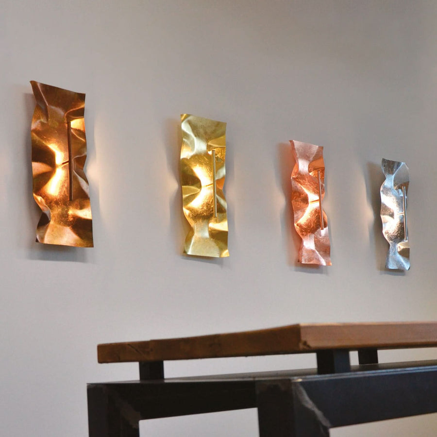 Applique murale LED Crash Tube en acier, feuille d'argent, hauteur 60 cm