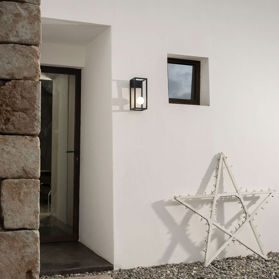 Applique d'extérieur LED Abachina 1 IP44 en verre, noir et blanc, hauteur 32 cm, IP44