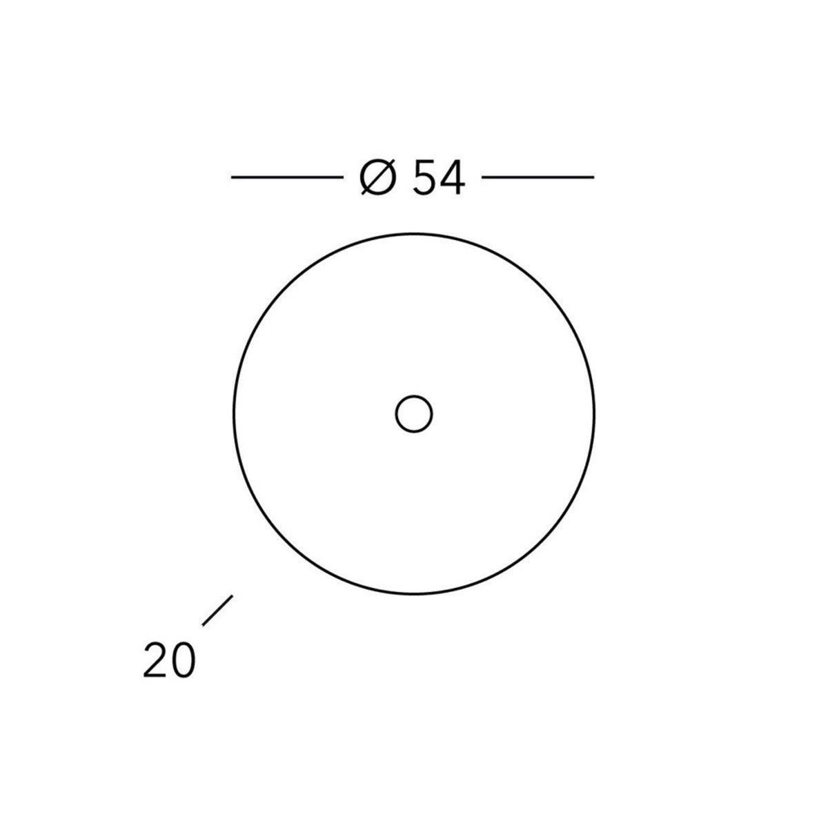 Schéma technique indiquant un diamètre de 54 cm et une profondeur de 20 cm.