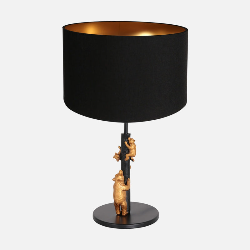 Lampe à poser décorative noir doré, motif ours, abat-jour Ø 17 cm | Anne