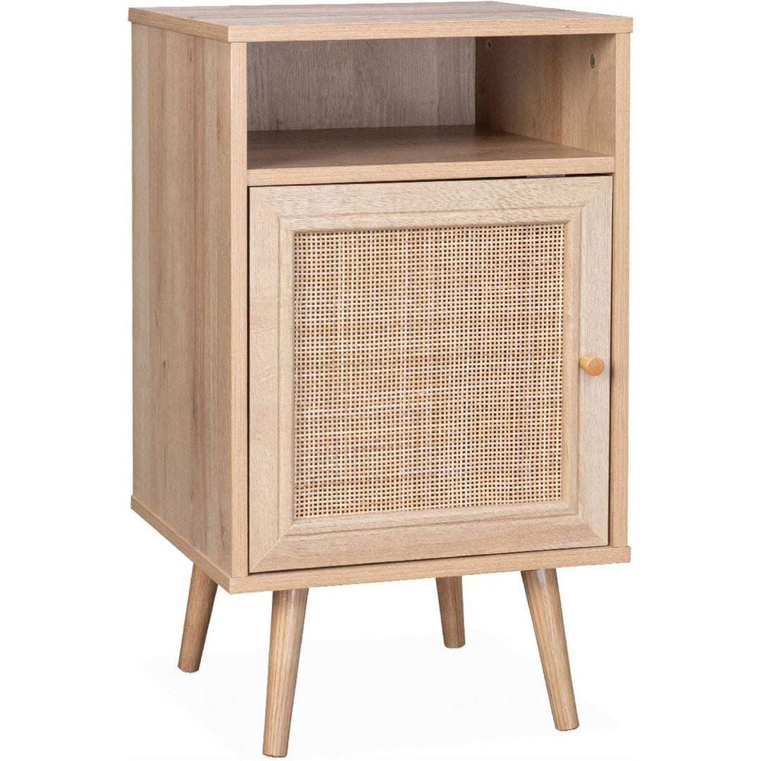 Alice'S Home - Table De Chevet En Cannage Coloris Naturel - Bohème - 40X39X65.8Cm. Naturel - 2 Niveaux - 1 Porte - 1 Espace De Rangement - Pieds Scandinaves | Designix - Amazon    - https://designix.fr/