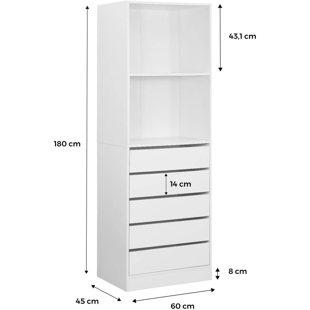 Alice'S Home - Module Dressing Avec 5 Tiroirs Et 2 Étagères. Blanc. Panneaux Stratifiés | Designix - Amazon    - https://designix.fr/