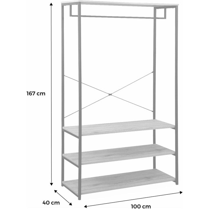 Alice'S Home - Dressing. Vestiaire. Portemanteau En Métal Noir Et Décor Bois. Loft. 3 Étagères. Une Barre De Penderie L 100 X L 40 X H 167Cm | Designix - Amazon    - https://designix.fr/