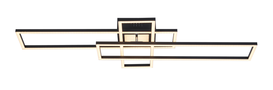 Vue rapprochée du cadre central rectangulaire et de la structure lumineuse noire
