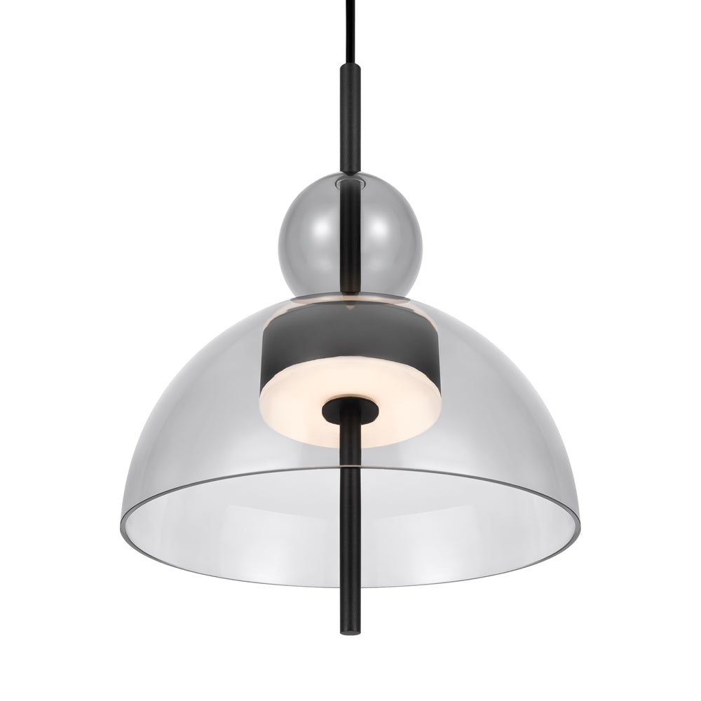 Détail du dôme transparent et de la sphère en verre gris fumé