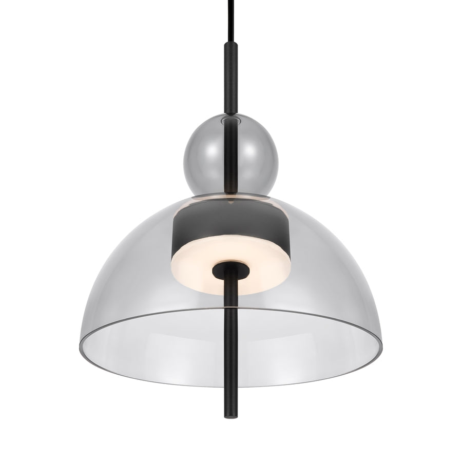 Détail du dôme transparent et de la sphère en verre gris fumé