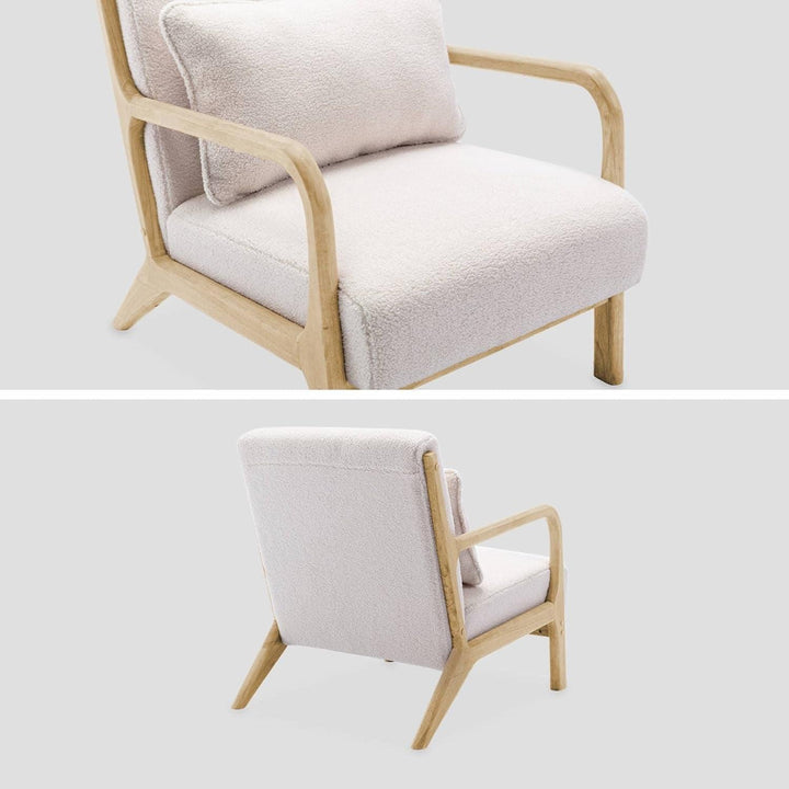 Alice'S Home - Fauteuil À Bouclettes Blanches. Bois Et Tissu. 1 Place Droit Fixe. Pieds Compas Scandinave. Structure En Bois Solide. Assise Confortable | Designix -     - https://designix.fr/