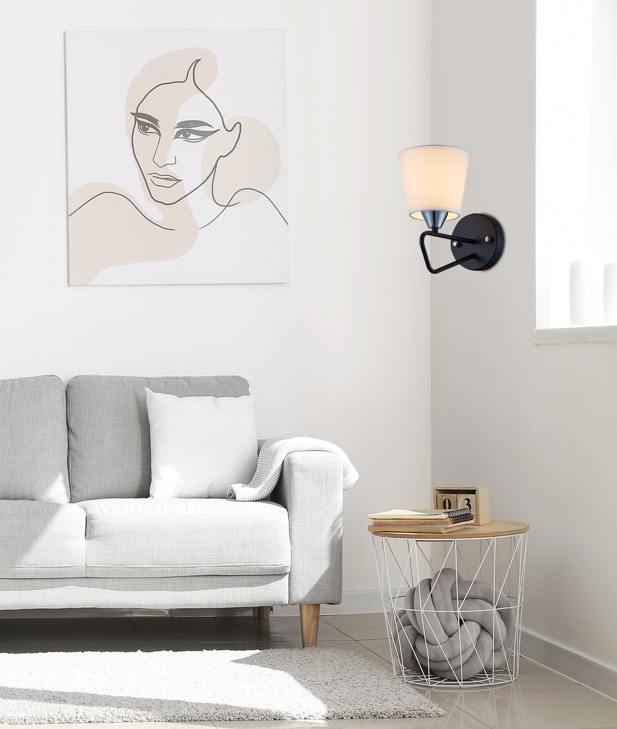 Applique murale Morley noire, tissu