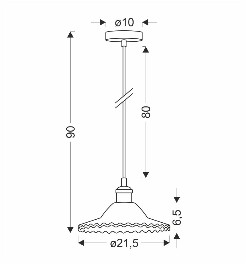 Schéma de dimensions indiquant hauteur totale, diamètre du verre et du pavillon