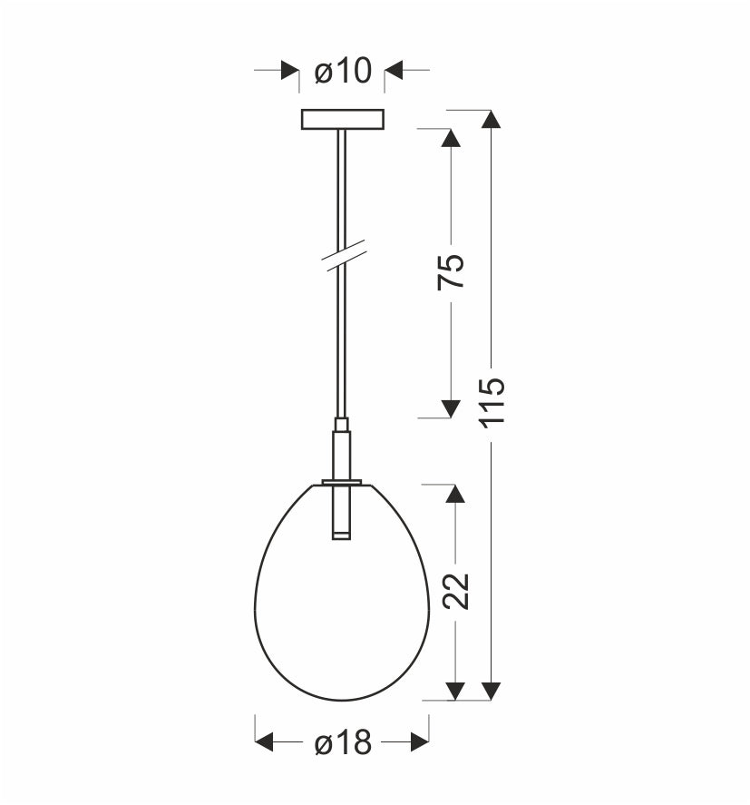Schéma technique coté montrant les dimensions du câble et du verre bleu.