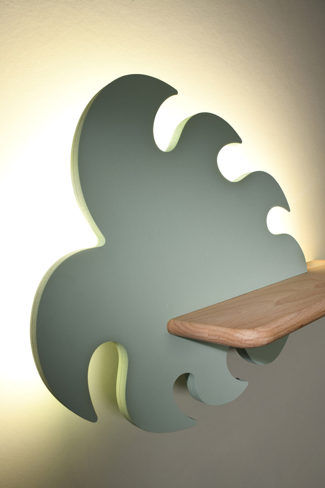 Applique murale LED Monstera pour chambre d'enfant verte, bois