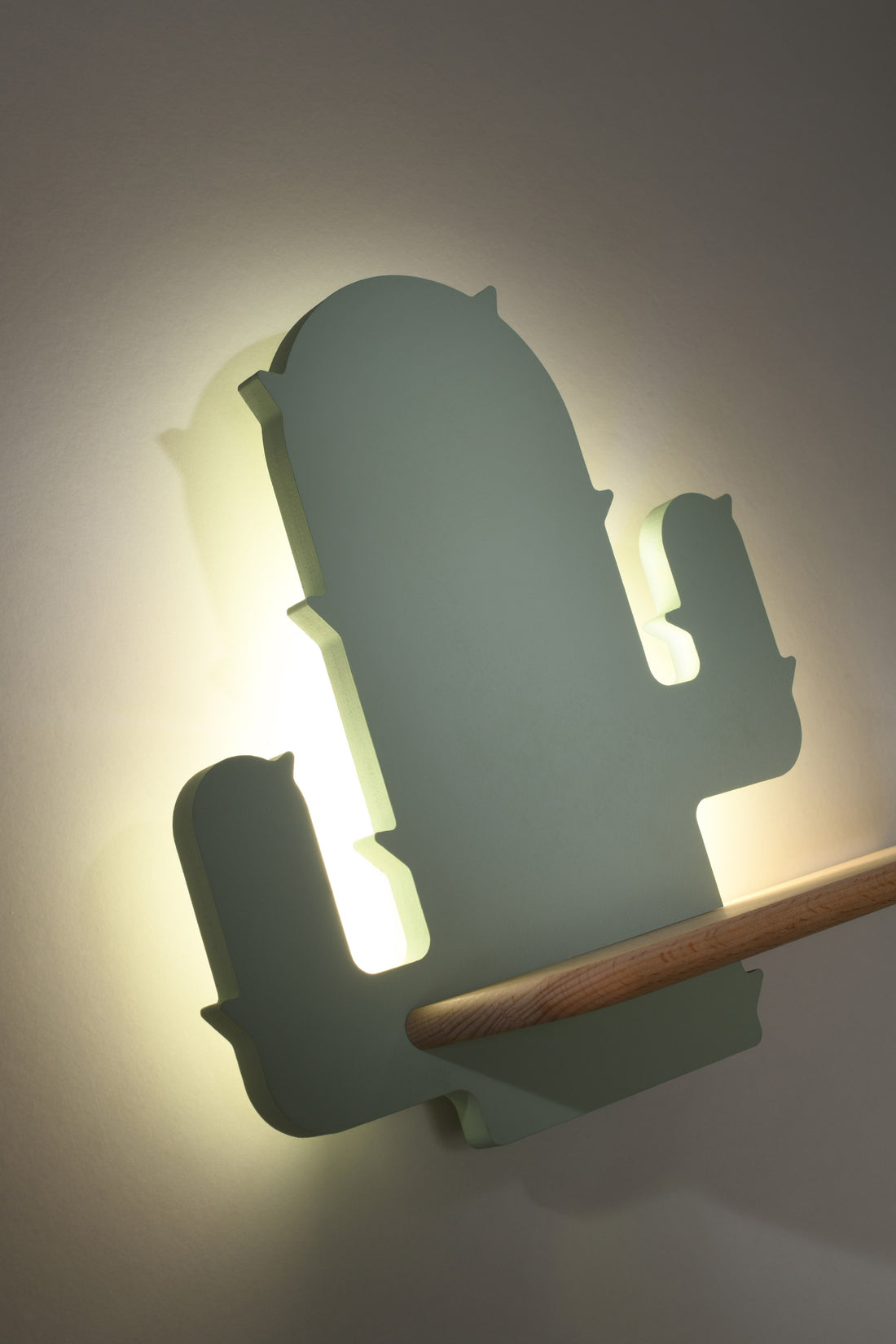Applique murale LED Cactus 1 pour chambre d'enfant verte, bois