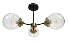 Plafonnier Lens 3 lumières patiné et transparent, verre