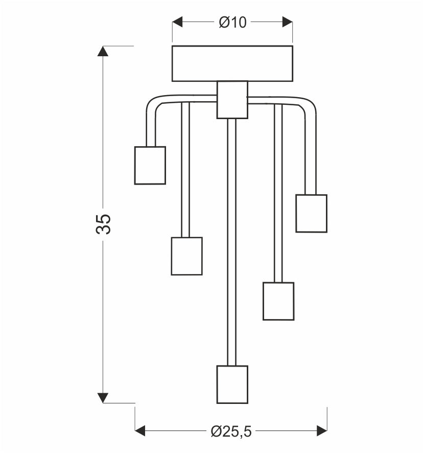 Schéma de dimensions du plafonnier avec hauteur 35 cm et largeur 25,5 cm.