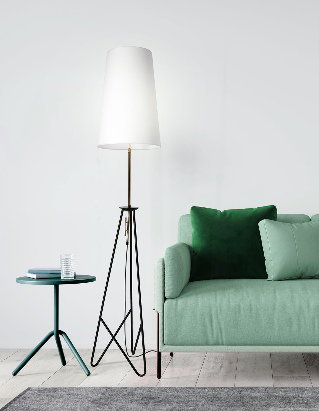 Lampadaire Taflo doré, tissu